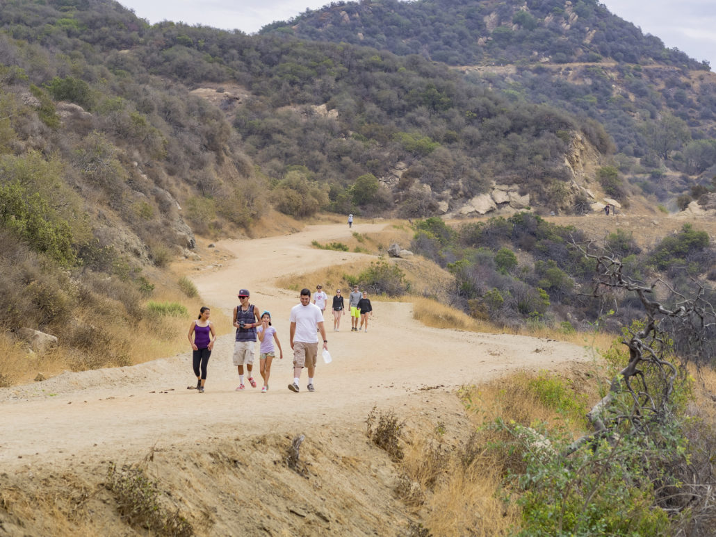 Family Hiking Hollywood Hills Trail in La, Calif