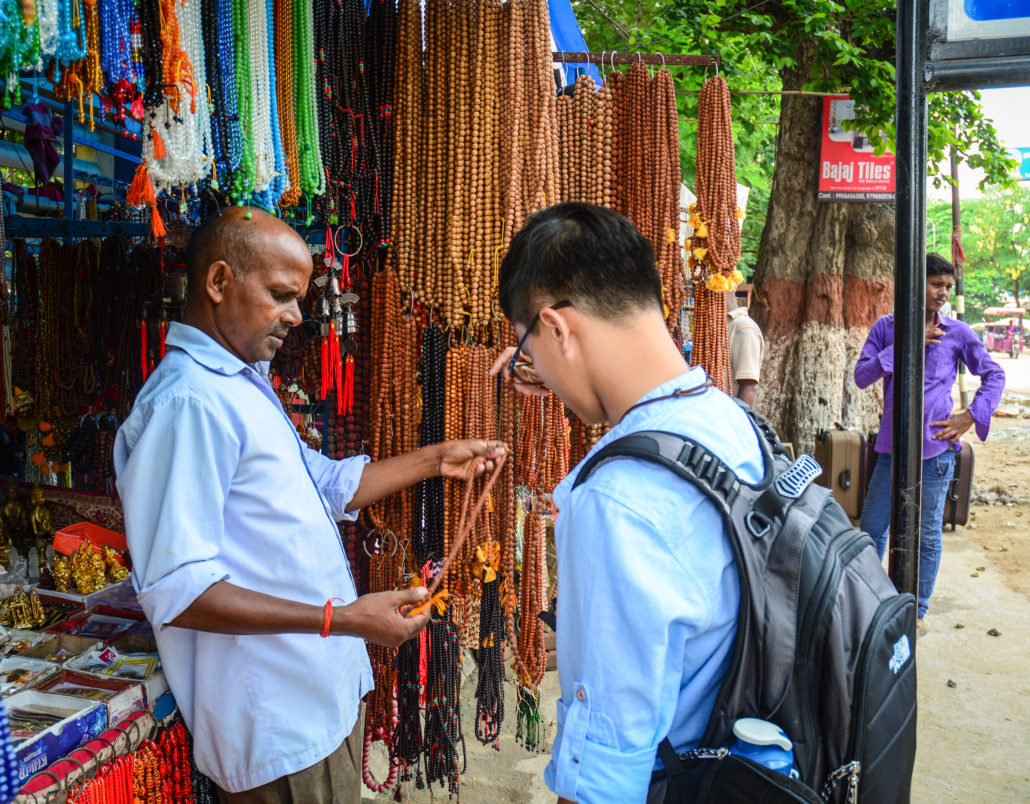 Tourists bargaining in Gaya India Marketplace
