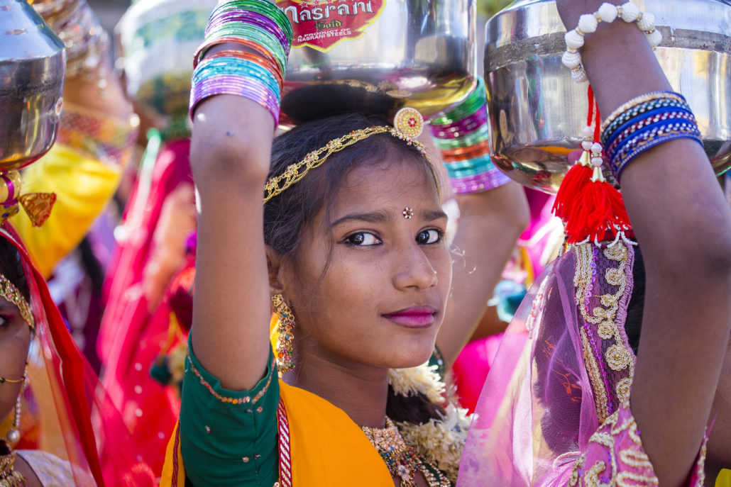 Young girl in traditional Indian dress in India