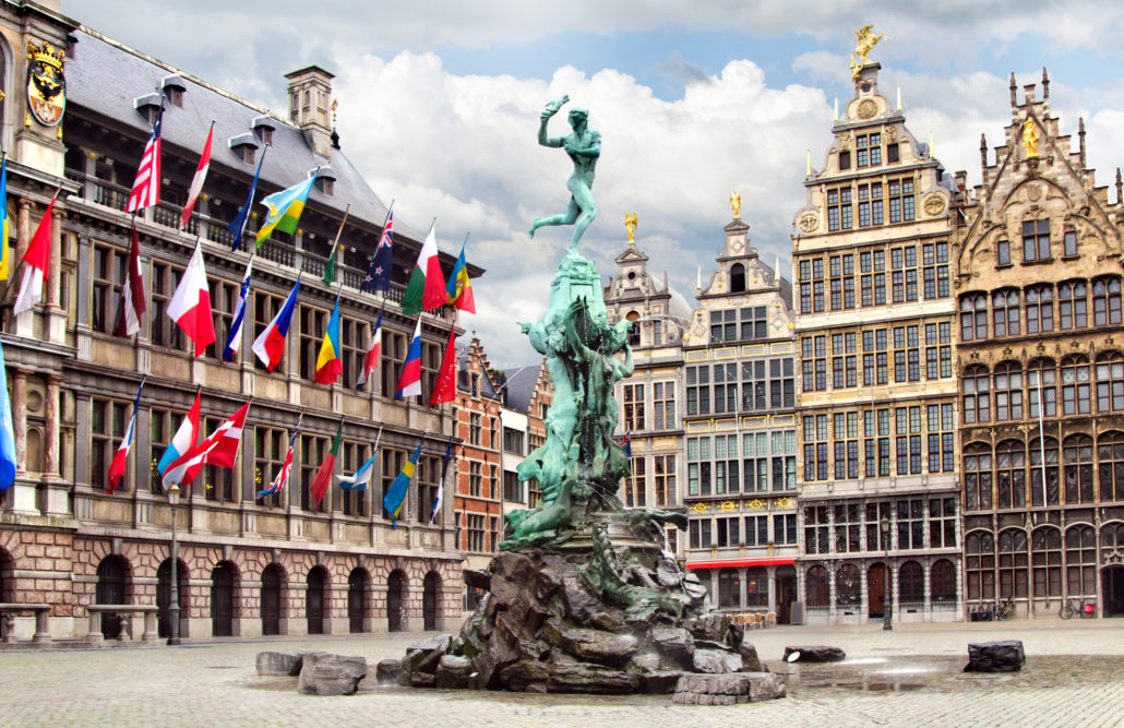 Marketplace and fountain Antwerp, Belgium