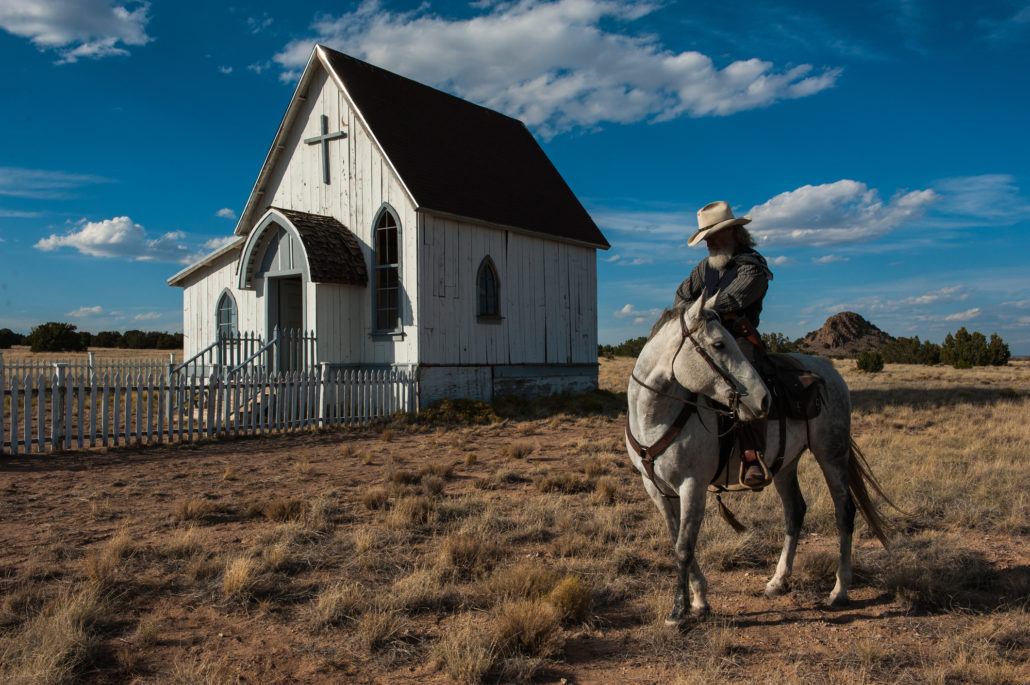 cowboy on horse in Santa Fe, New Mexico