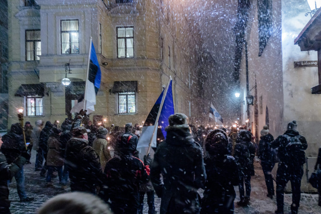 Marching with Torches on National Day in Estonia