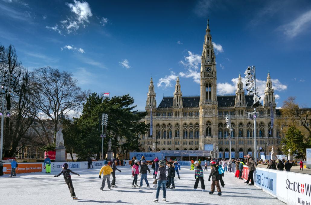 kids ice skating in Vienna, Austria