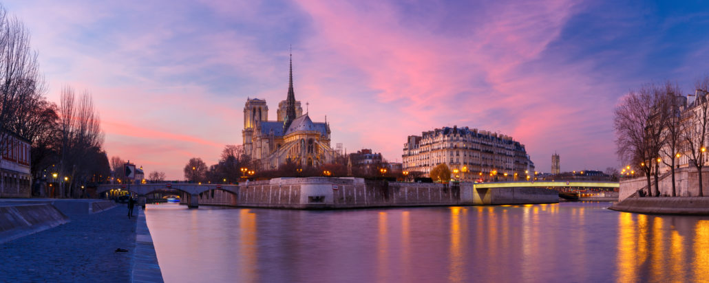 Cathedral of Notre Dame de Paris at sunset, France