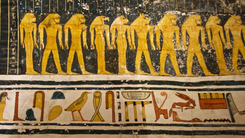 Painting found in the tomb of King Tut in the Valley of the Kings in Luxor, Egypt
