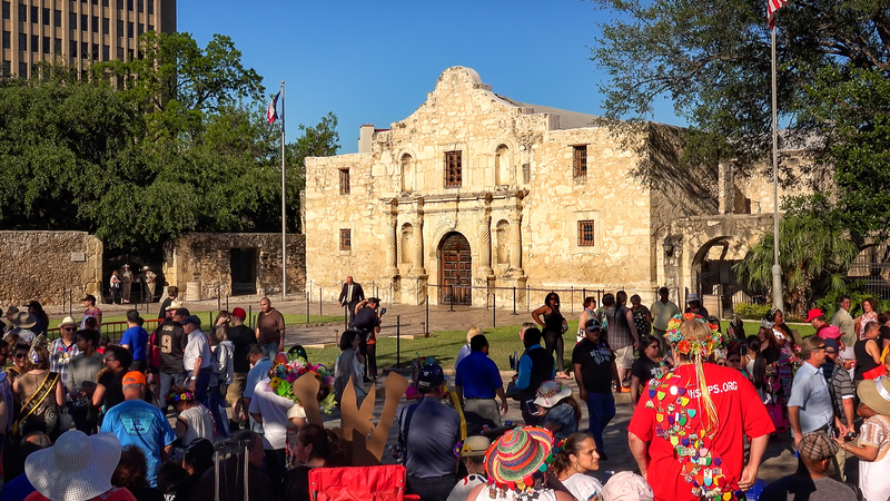 Fiesta San Antonio celebration if front of The Alamo in San Antonio, Texas.