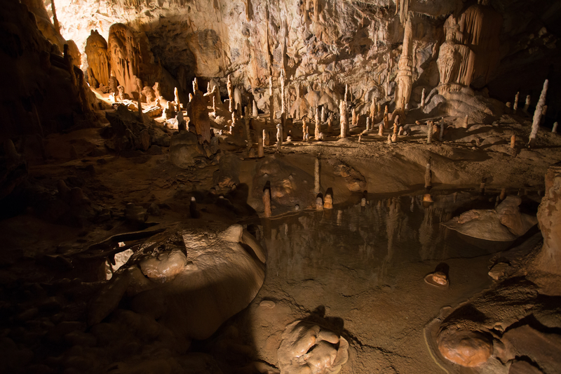 Stalagmites and stalactites in Postojna Cave.
