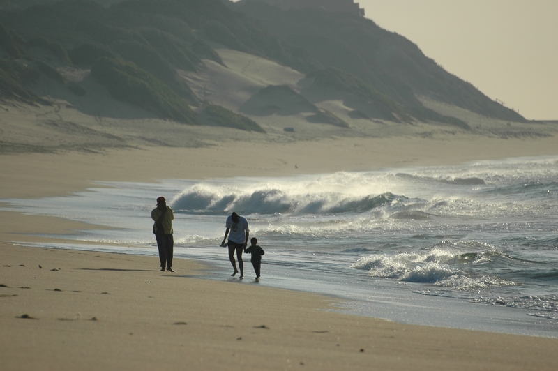 Family on the beach in Durban.