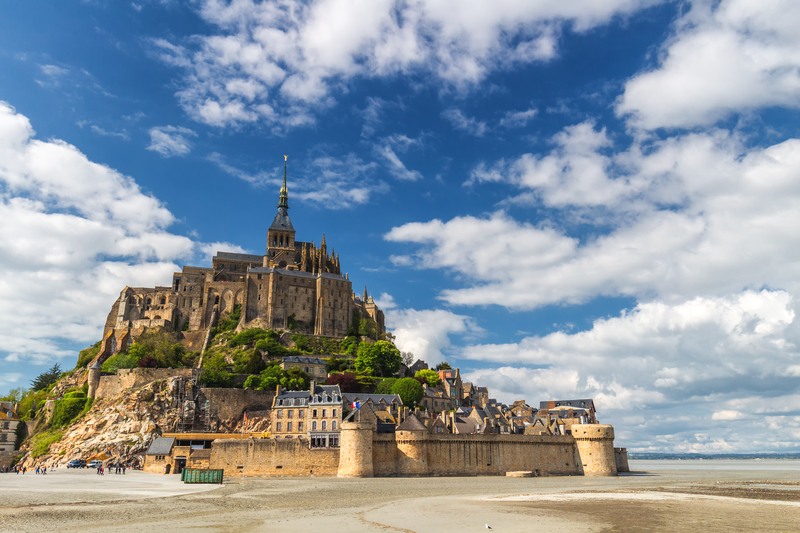 Le Mont Saint-Michel on tidal island in Normandy, Northern France.