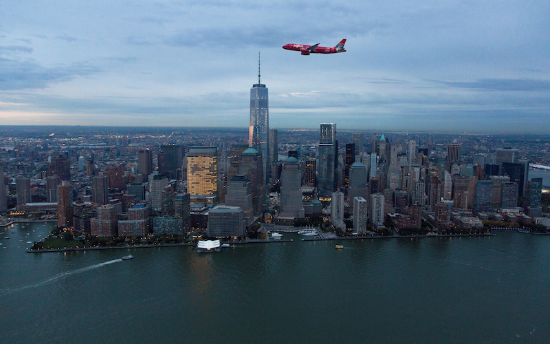 JetBlue flying over New York City