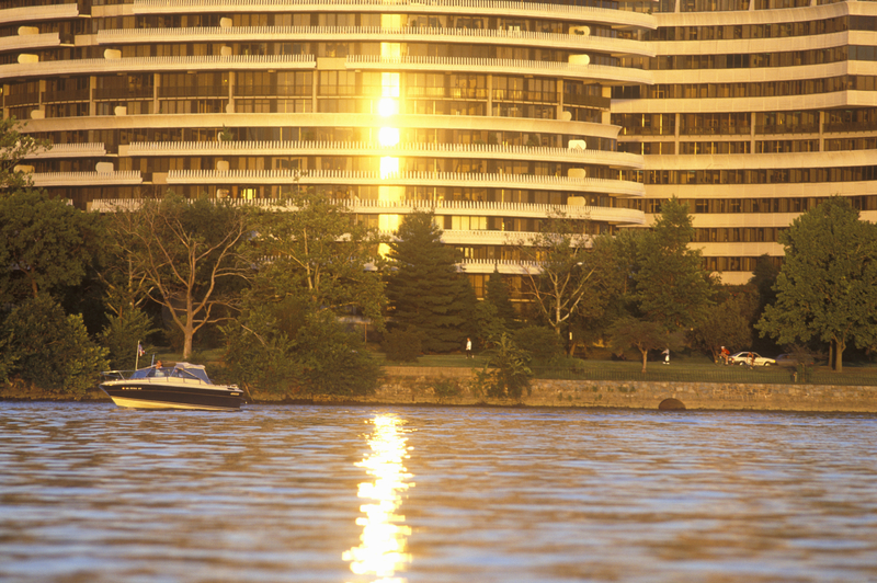 Sunset on the Potomac River and Watergate Building, Washington, D.C.